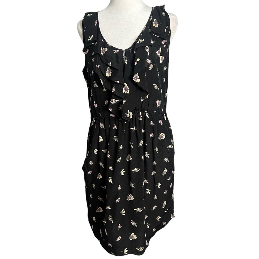 Rebecca Taylor Silk Ghost Floral Ruffle Zipper Front Dress